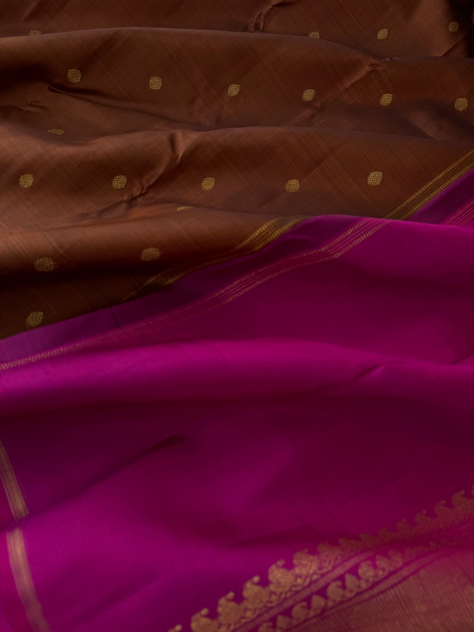 Bliss of Kanchivaram - caramel brown and pink  with woven buttas