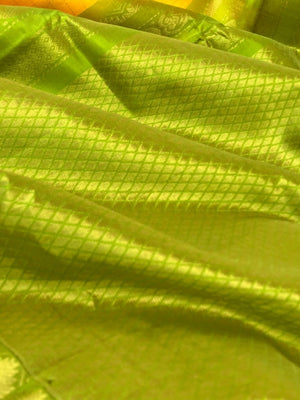 Korvai Silk Cotton - yellow and green zari kattam