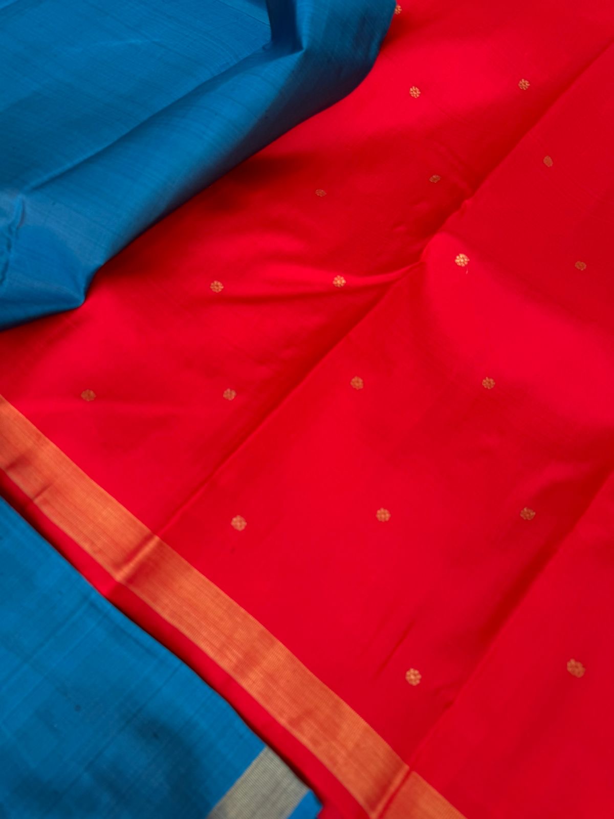 Shree - Stunning Small Border Kanchivarams - burnt blue and red