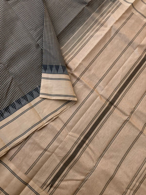 Signature Korvai Silk Cottons - grey and beige kasa kasa kattam