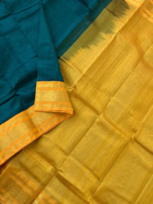 Korvai Silk Cotton - deep rama green and gold