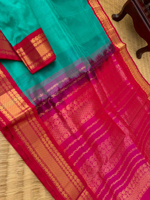 Korvai Silk Cotton - teal and pink