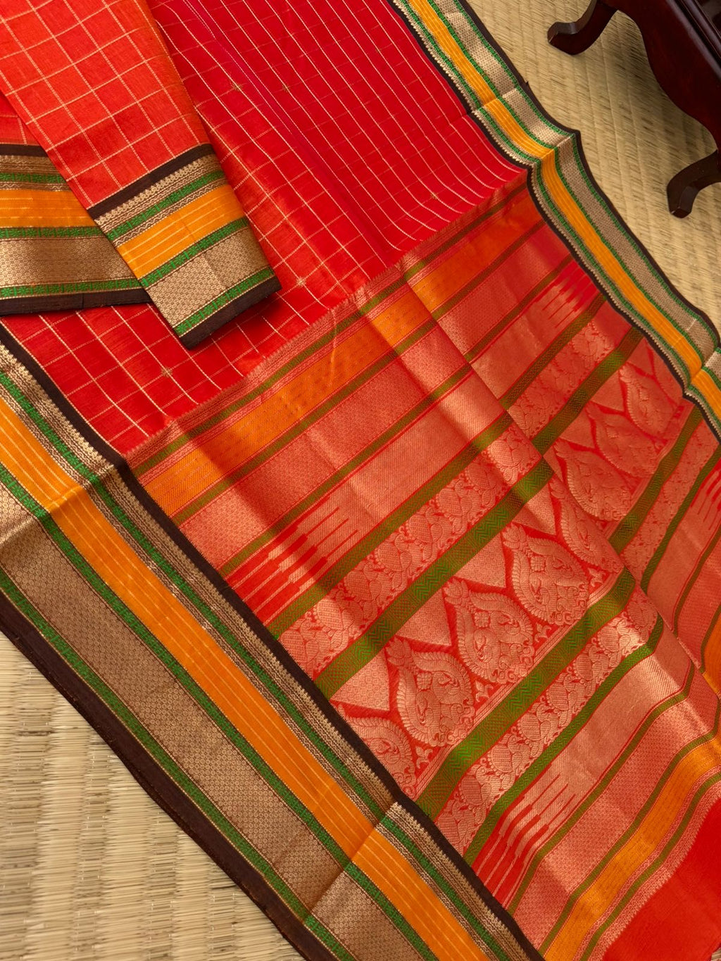 Zari Kissed Silk Cotton - orange muthu kattam