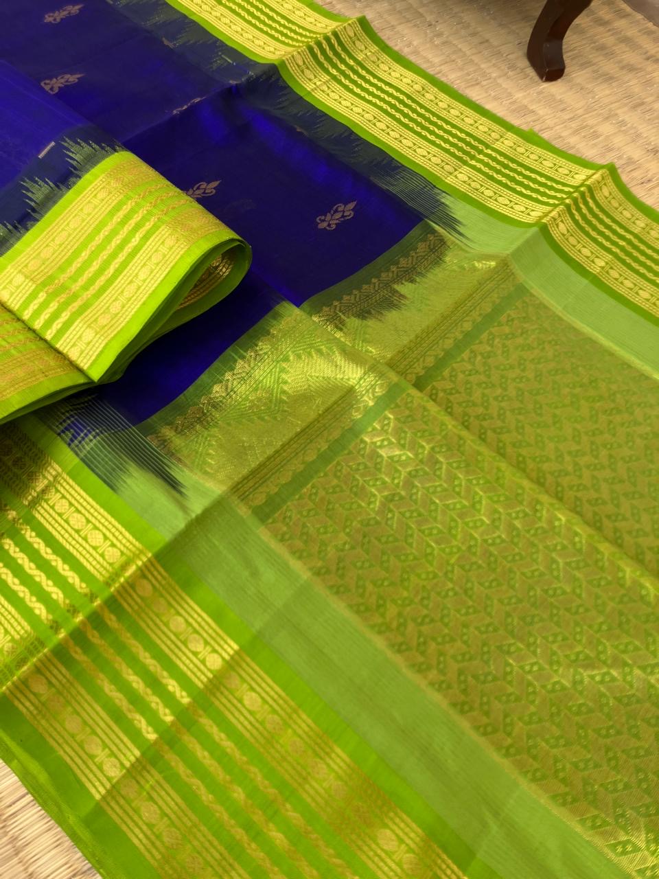 Korvai Silk Cotton - blue and apple green