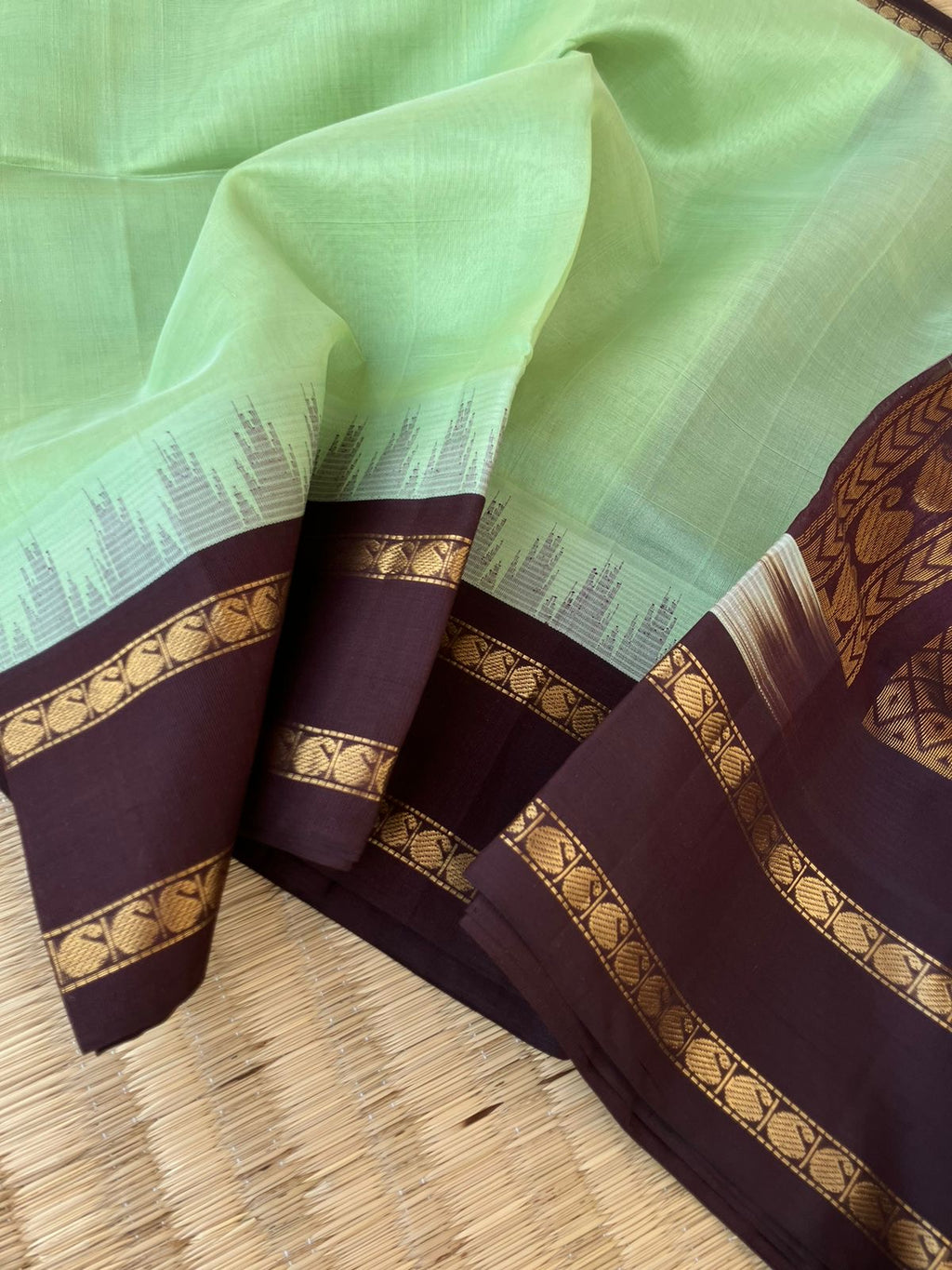 Korvai Silk Cotton - pastel pista ice cream and coffee bean brown