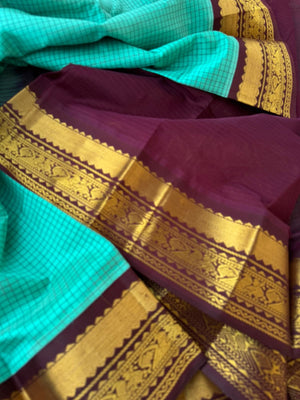 Korvai Silk Cotton - teal and coffee podi kattam