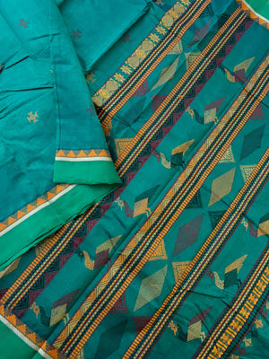 Woven Motifs Silk Cotton -deep rama green Bomkai