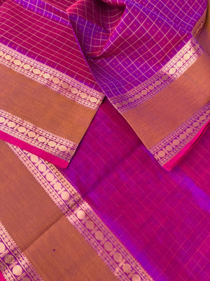 Traditional Colours Woven Motifs Silk Cotton - pink violet lakshadeepam