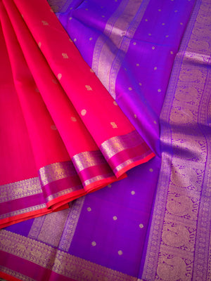 Kanchivaram Trunk - Every Day Essential Kanchivarams | Pink and violet with small woven borders