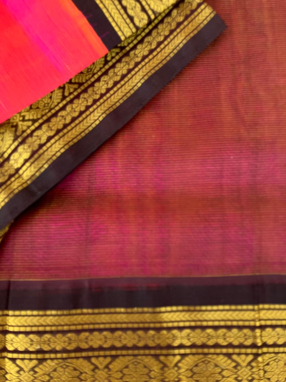 Korvai Silk Cotton - pink and brown