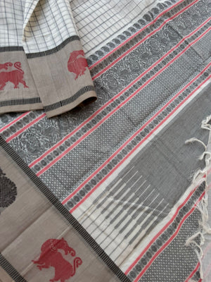 Mangalavastaram - off white and cream with yali and annapakshi woven borders