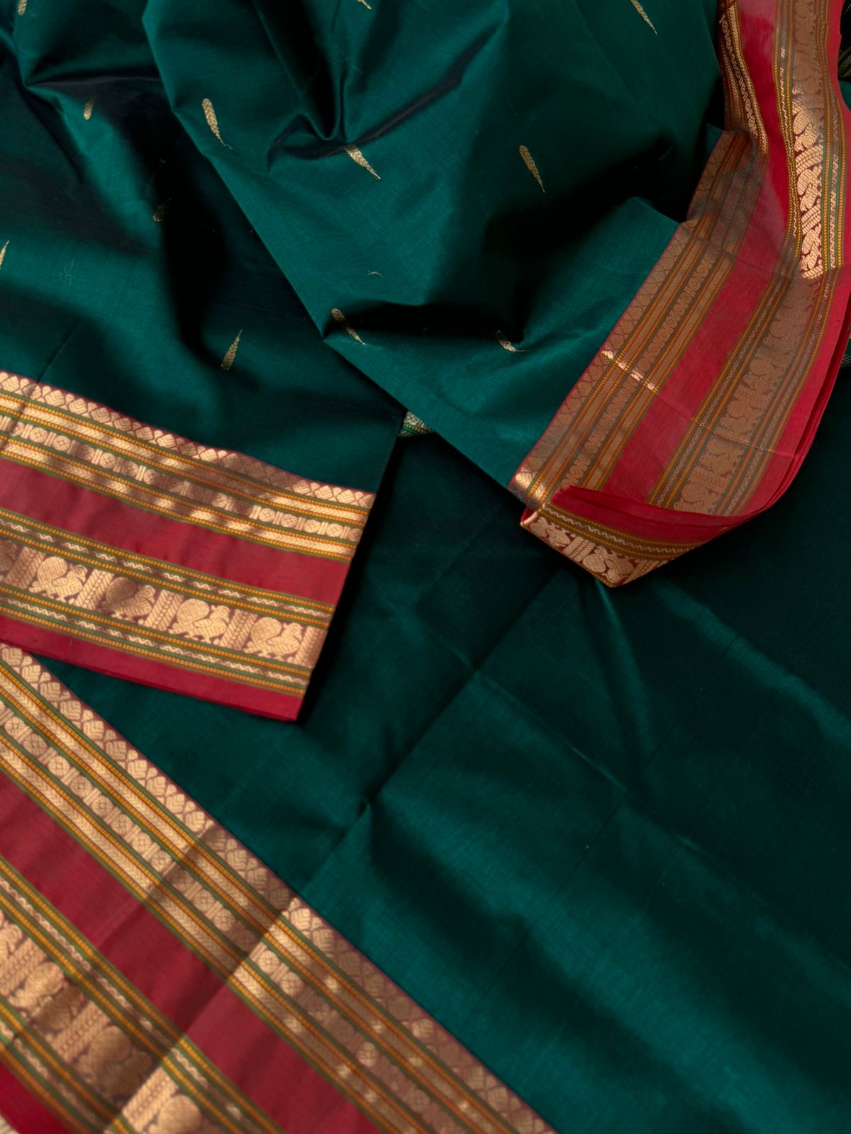 Zari Kissed Silk Cotton - deep dark forest green malli mokku