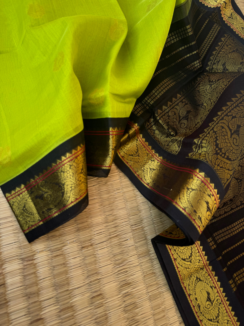 Korvai Silk Cotton - apple green and black