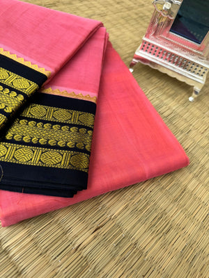 Korvai Silk Cottons - lotus pink and navy