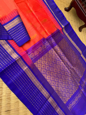 Korvai Silk Cotton - flame orange and blue