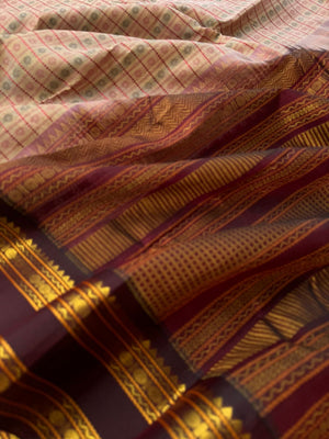 Divyam - Korvai Silk Cotton with Pure Silk Woven Borders - beige and brown