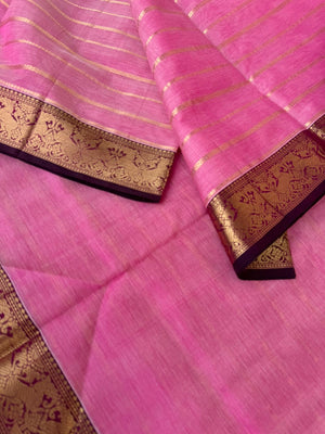 Zari Kissed Silk Cotton - baby pink veldhari