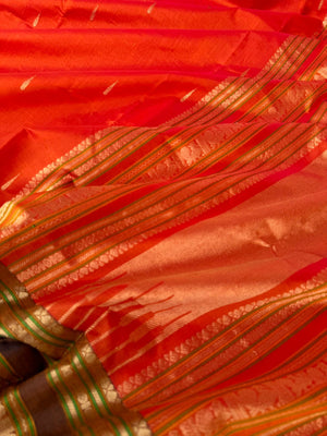 Zari Kissed Silk Cotton -beautiful orange with malli mokku woven buttas