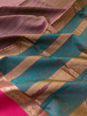 Woven Motifs Silk Cotton - rare find keva pink Lakshadeepam