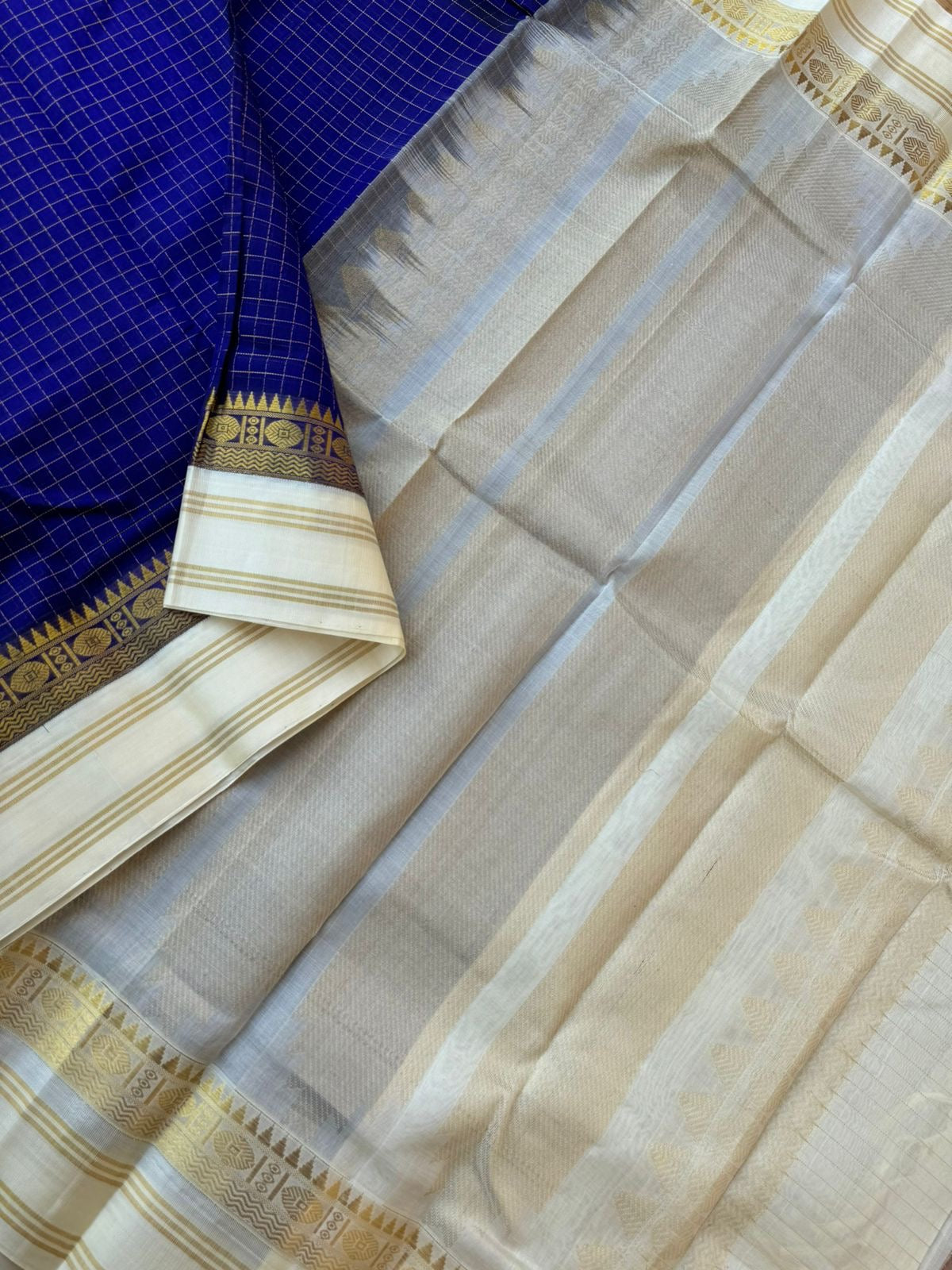 Korvai Silk Cotton - ms blue and cream zari kattam