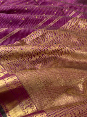 Treasures of Kanchivaram - Solid Gold Zari Woven Border Kanchivarams - stunning deep purple and gold Vairaoosi kattam with gorgeous pallu