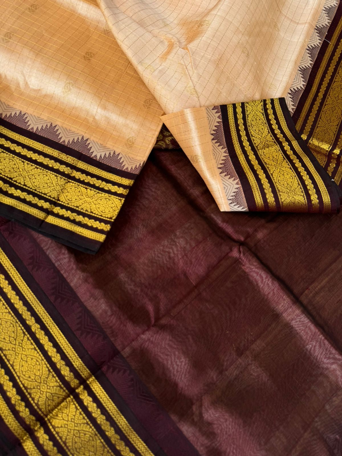 Korvai Silk Cotton - creamy tussar tone and chocolate brown