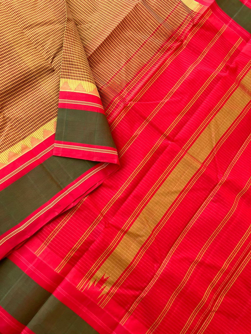 Signature Korvai Silk Cottons - rust and red kasa kasa kattam