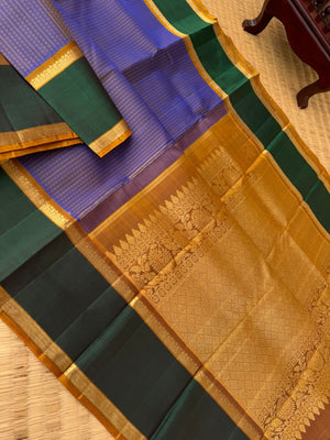 Kanchivaram Theory - dual tone golden blue and fenugreek tone with retta pett woven borders