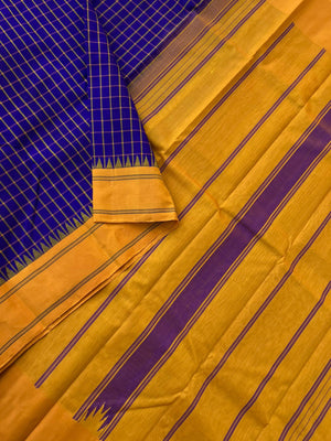 Signature Korvai Silk Cottons - ink blue and mustard