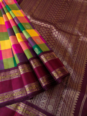 Paalum Palamum Kattam on Kanchivarams - the most beautiful one of a kind paalum Palamum korvai Kanchivaram in vibrant mix of colours