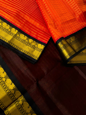 Kattams on Korvai Silk Cotton - burnt orange and black