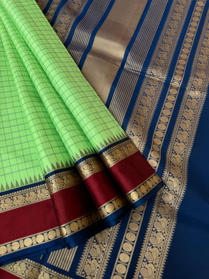 Sahasram - pastel pista green kattam woven body with retta pett woven borders