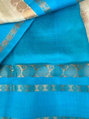 Korvai Silk Cotton - off white and blue