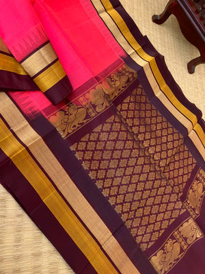 Korvai Silk Cotton - hot pink and coffee brown