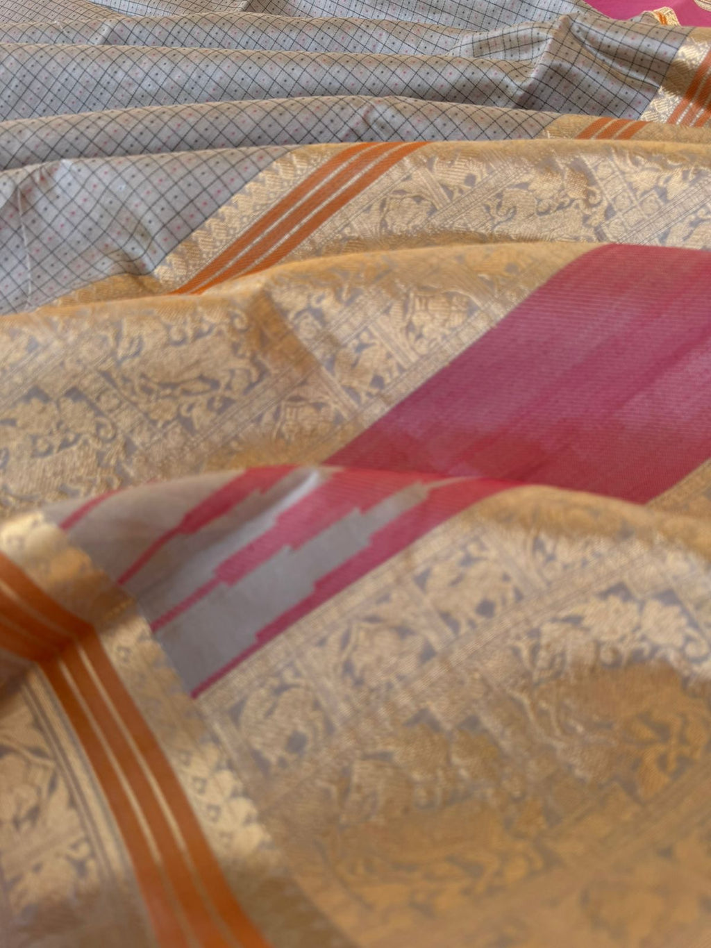 Zari Kissed Silk Cotton - beige mixed silver grey lakshadeepam