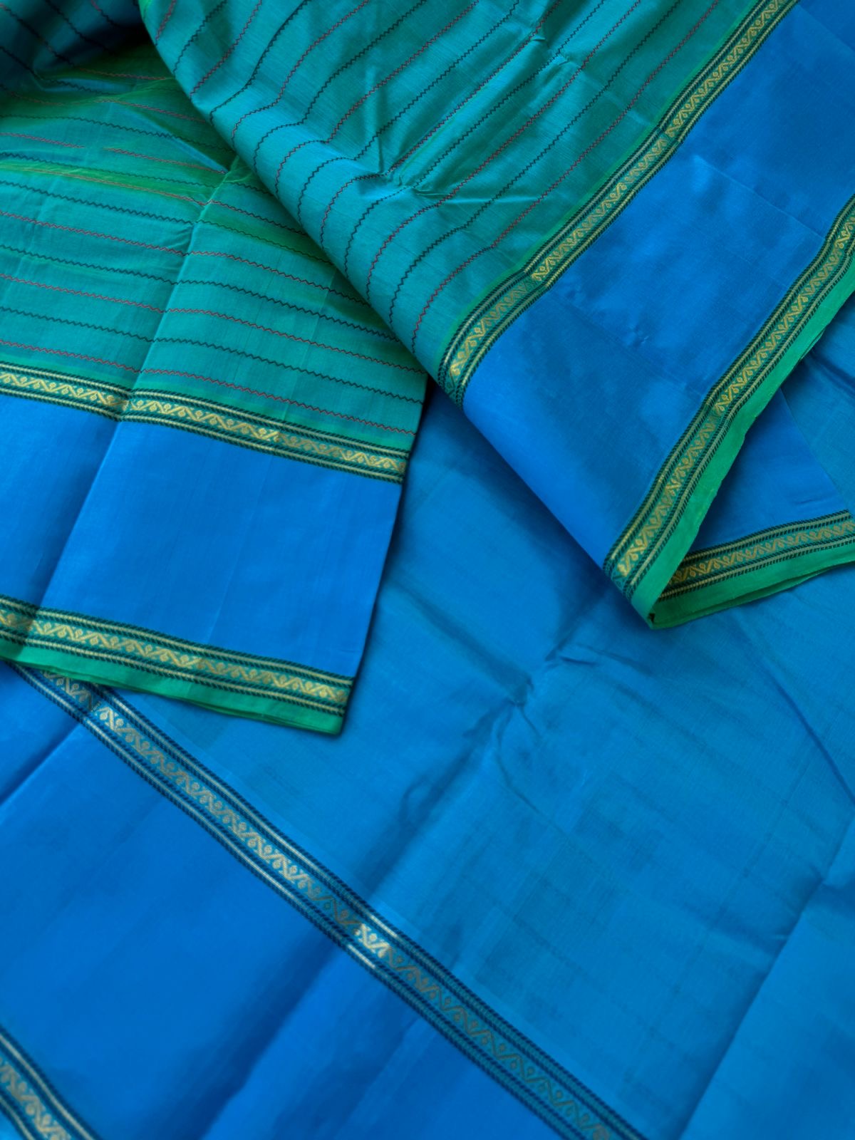 Woven Motifs Silk Cotton - teal and anandha veldhari