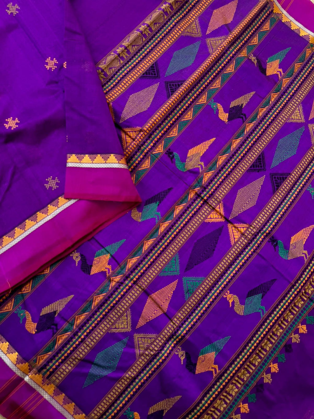Woven Motifs Silk Cotton - deep purple Bomkai