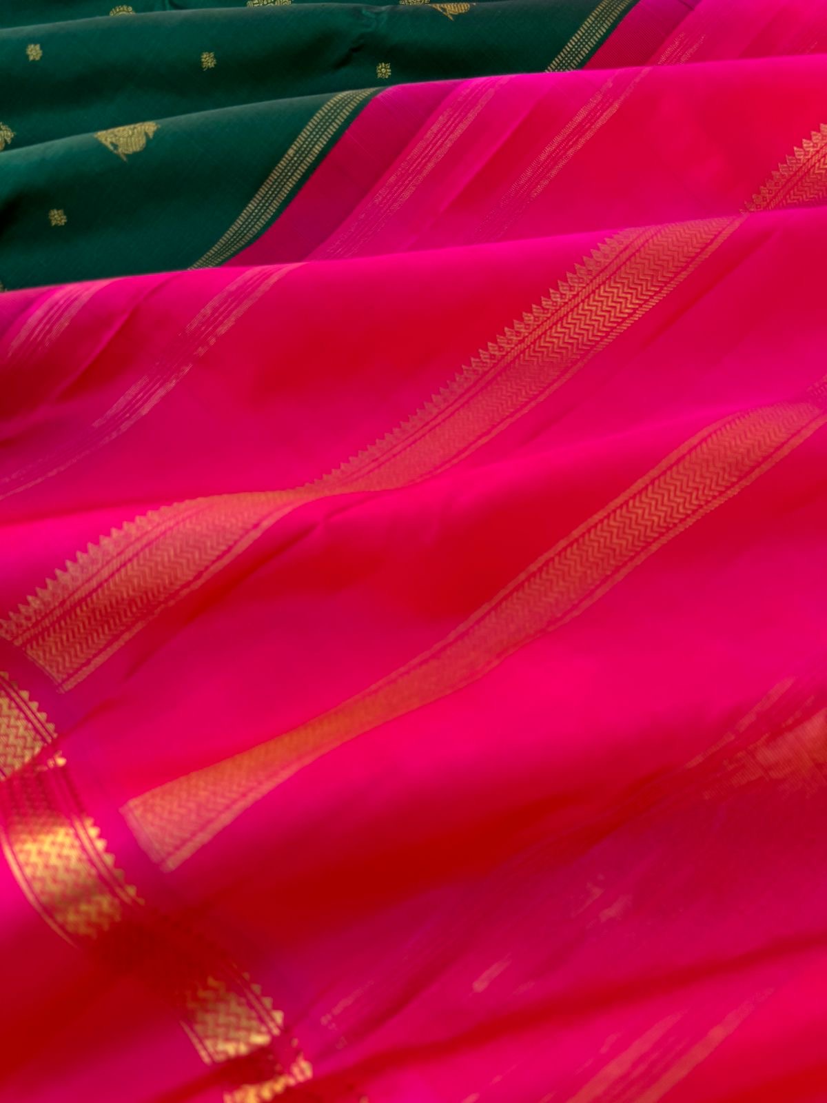 Connection Made By Korvai - meenakshi green on indian pink