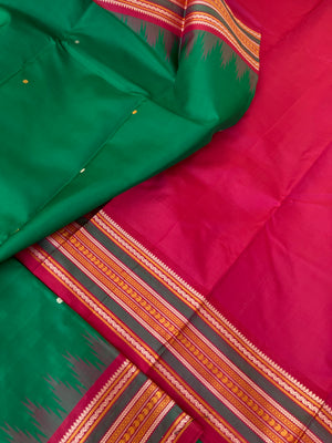 Sahasra - Beauty of No Zari Korvai Kanchivaram - beauty of meenakshi green and aaraku with traditional woven borders and pallu