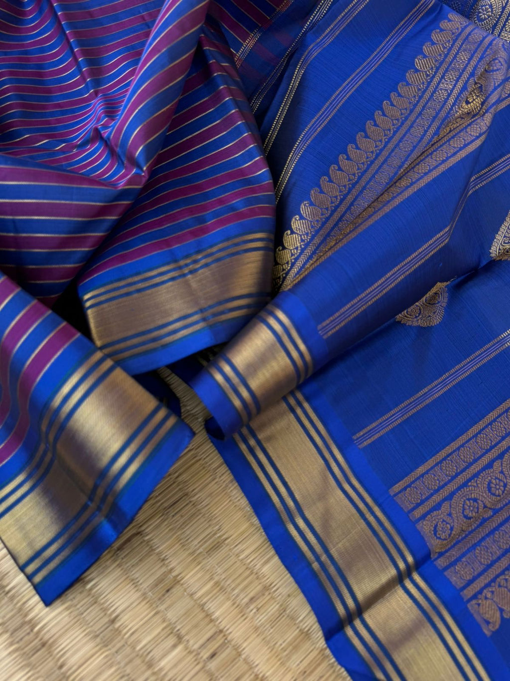 Kattam Koodu on Kanchivaram - the most vintage style zari stripes woven body with classy pallu