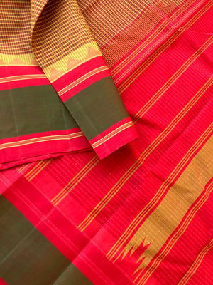 Signature Korvai Silk Cottons - rust and red kasa kasa kattam