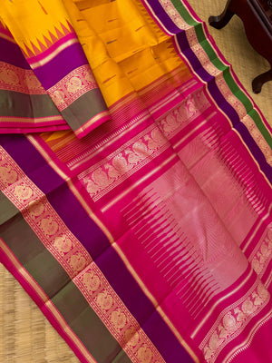 Sahasram - amazing mango yellow and pink with rain drops woven pallu