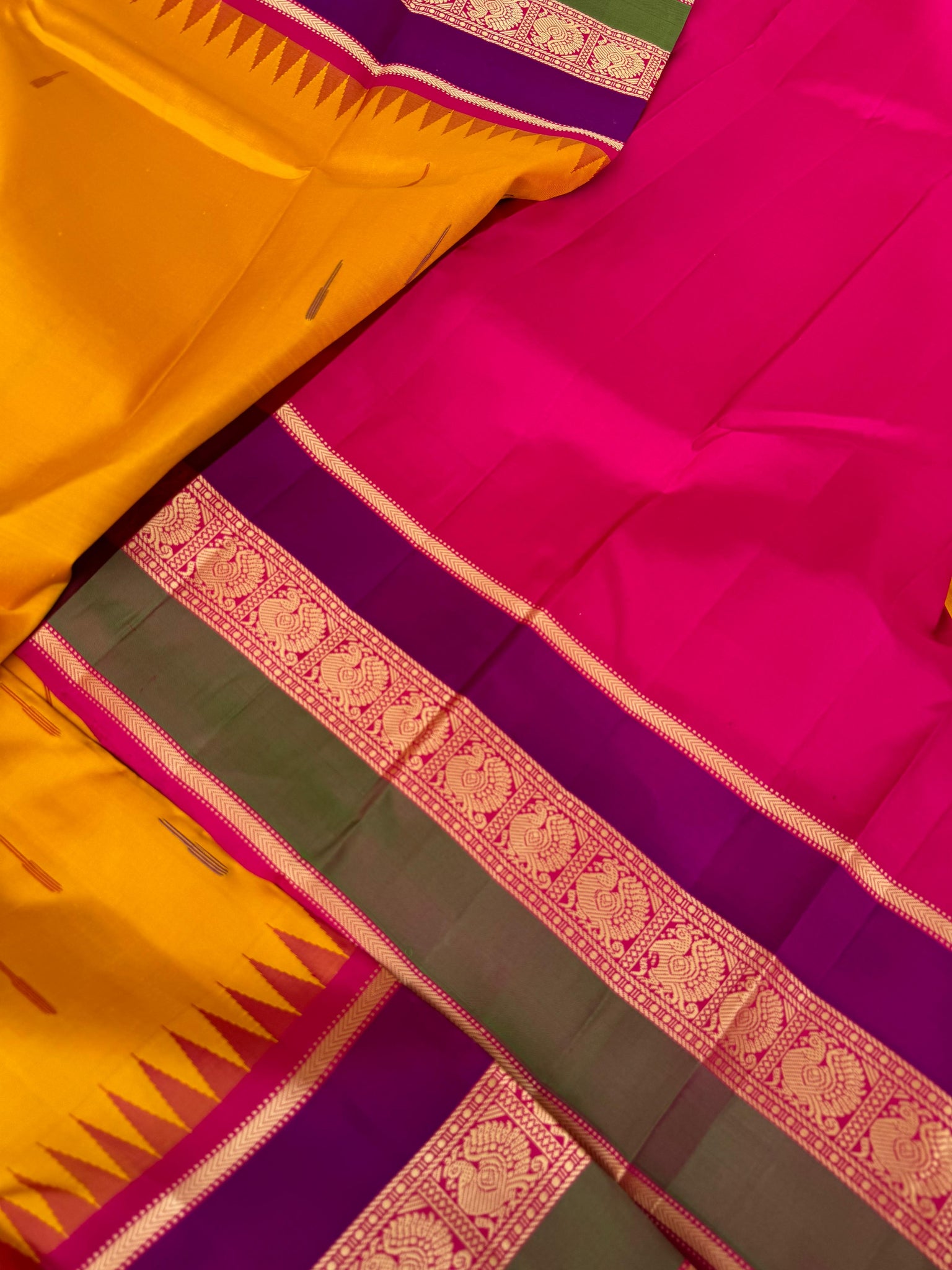 Sahasram - amazing mango yellow and pink with rain drops woven pallu