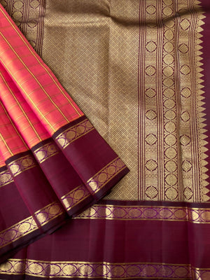 Meenakshi Kalayanam - Authentic Heirloom Korvai Kanchivarams - stunning peach and maroon with vintage vibes