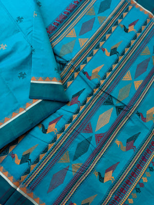 Woven Motifs Silk Cotton - teal blue Bomkai