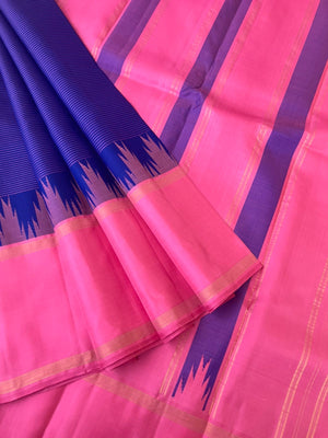 Mixed Bag Of Korvai Kanchivaram - gorgeous violet blue with Ganga jammuna woven borders