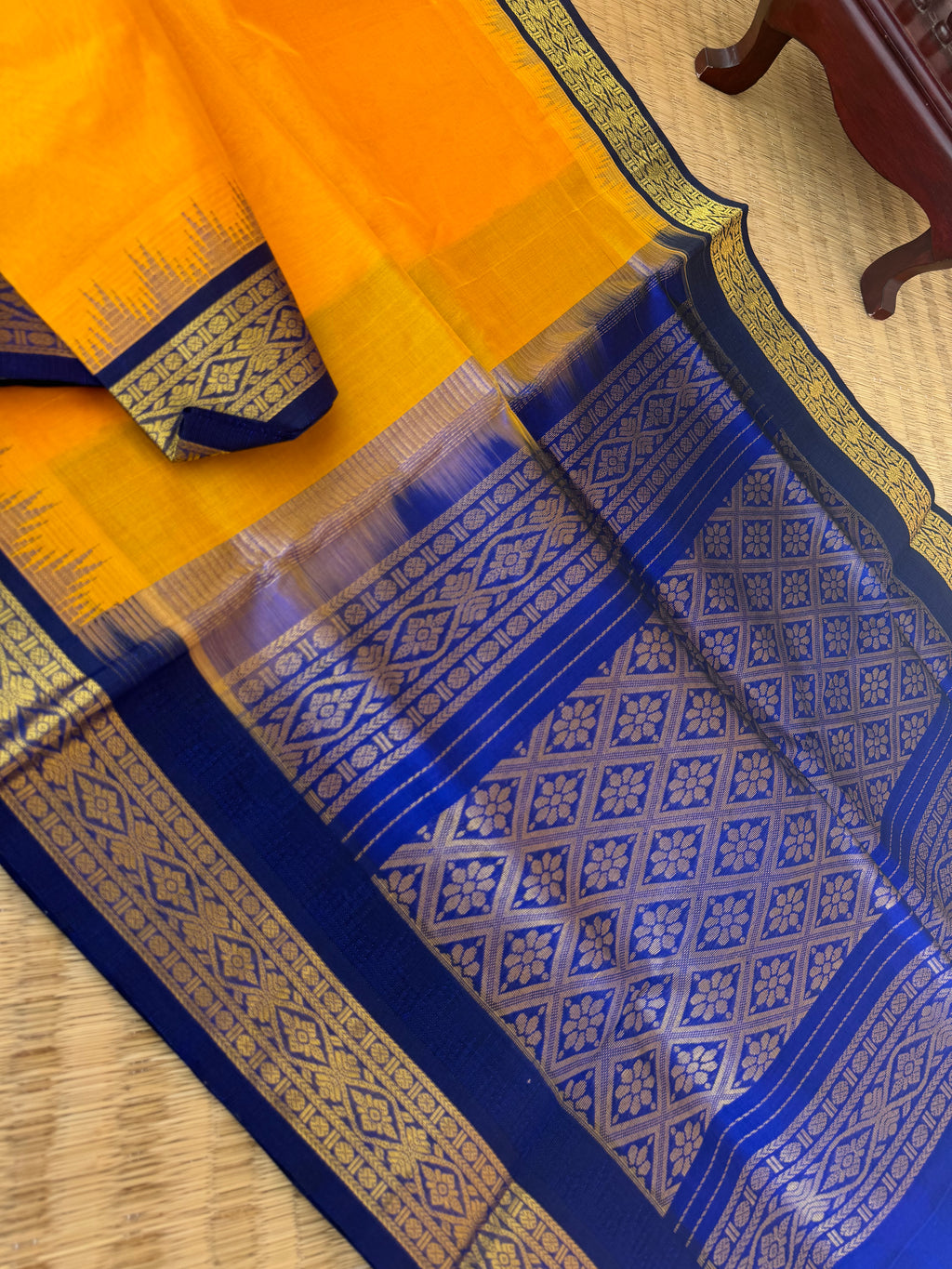 Korvai Silk Cotton - mustard and ms blue