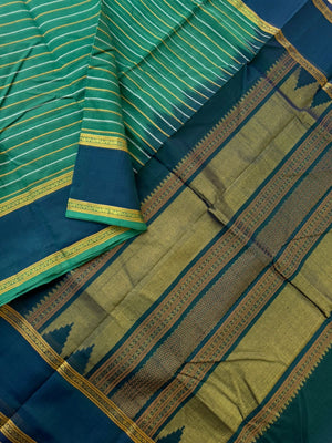 Woven Motifs Silk Cotton -Meenakshi green veldhari