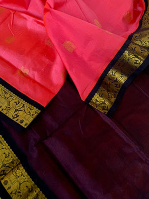 Korvai Silk Cotton - pink and navy