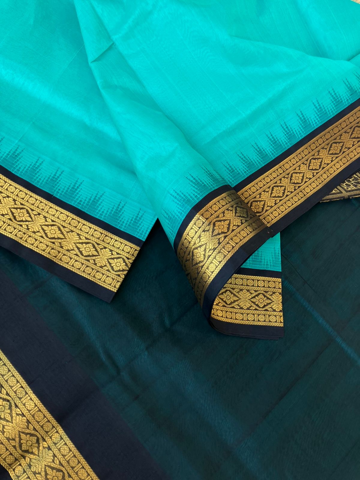 Korvai Silk Cotton - turquoise and black